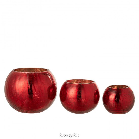 Jline Windlicht Bol Craquele Glas Parel Effect Rood Large.