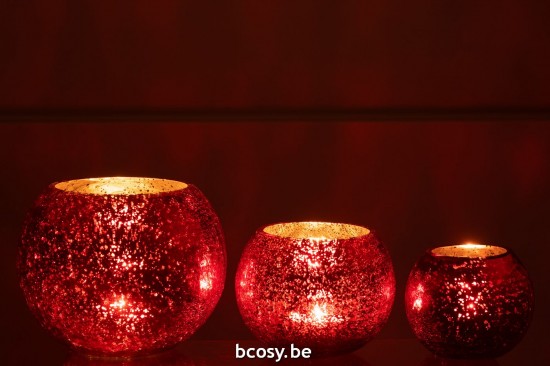 Jline Windlicht Kugel Rissig Glas Perle Effekt Rot Large lanternen.