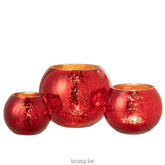 J Line Portacandele Palla Screpolato Vetro Aspetto Madreperla Rosso Large Fotosforo Bola Agrietado Cristal Nacarado Rojo Larg.