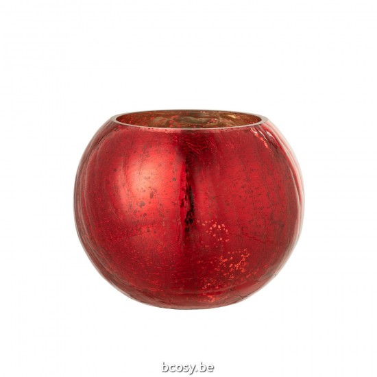 J Line Windlicht Bol Craquele Glas Parel Effect Rood Large windlichten JO36517.