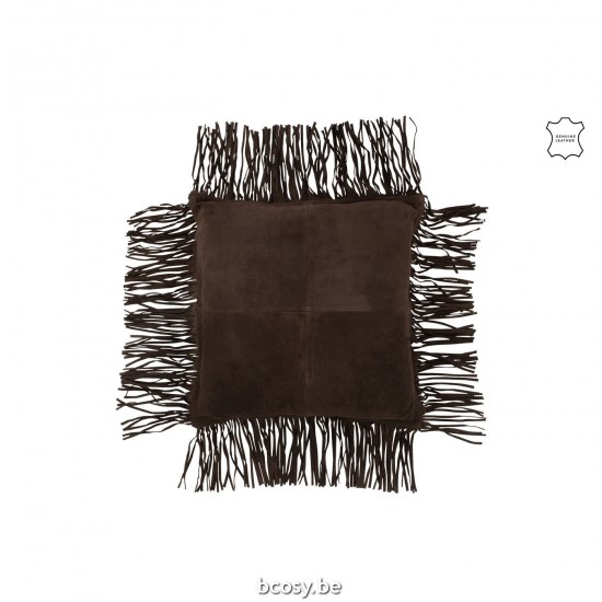 J Line coussins Jolipa Coussin Frange Cuir Marron.