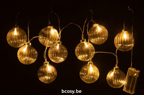 J Line guirlandes suspendues Jolipa Guirlande 10 Boules Led Verre Strie Transparent.
