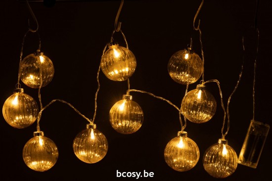 J Line guirlandes suspendues Jolipa Guirlande 10 Boules Led Verre Strie Jaune.