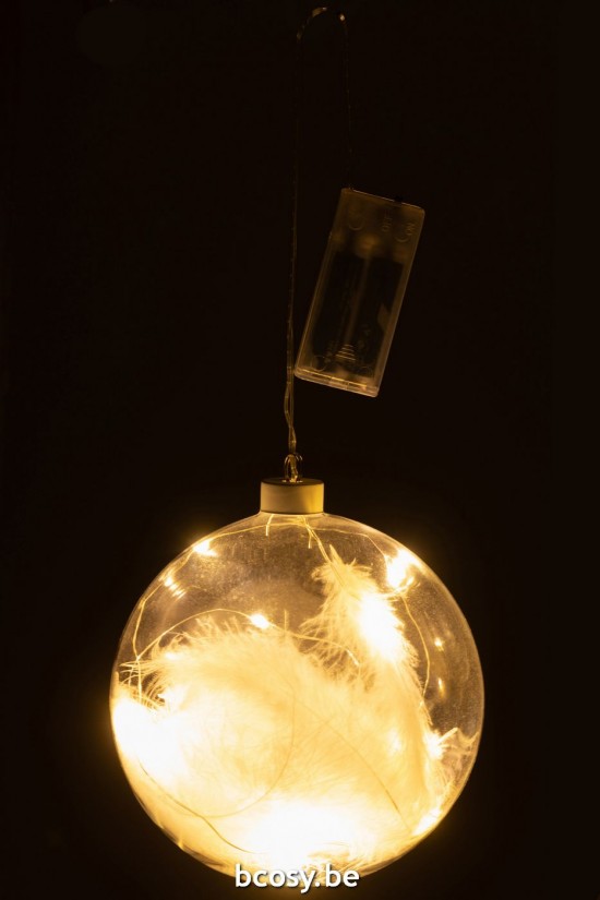 J Line boules de noel Jolipa Boule Deco Plumes Led Verre Blanc Large.