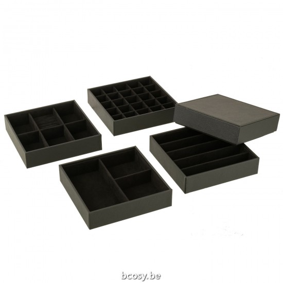 J Line boites à bijoux Jolipa Boite A Bijoux 4 Parties Simili Cuir Noir.