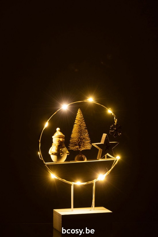 J Line peres noël Jolipa Demi Cercle Sur Pied Led Bonhomme De Neige Bois Blanc Or.