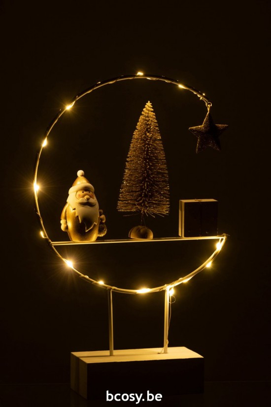 J Line peres noël Jolipa Demi Cercle Sur Pied Led Pere Noel Bois Blanc Or.