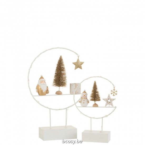 Jline Semicirkel Op Voet Led Kerstman Hout Wit Goud.