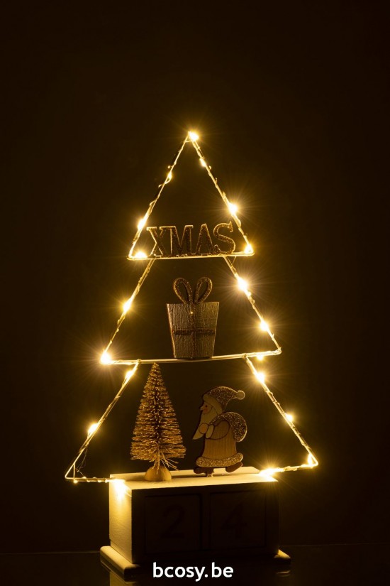 J Line arbres sapins de noel sur pied Jolipa Sapin Calendrier Led Bois Blanc Or.