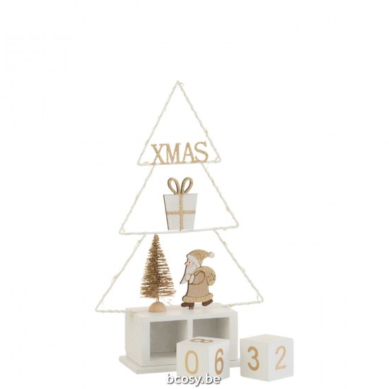 Jline Kerstboom Kalender Led Hout Wit Goud.