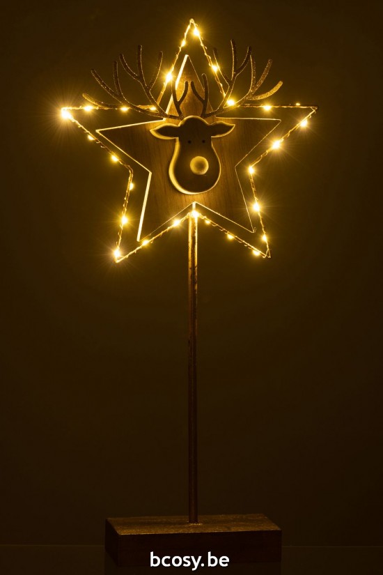J Line rennes caribous Jolipa Renne Etoile Sur Pied Led Bois Or Blanc Large.