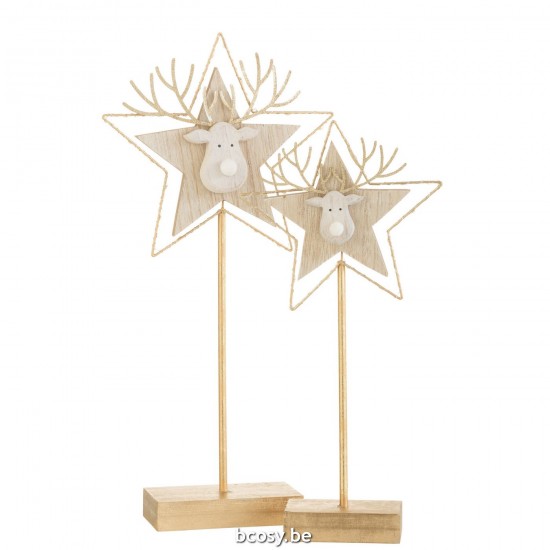 Jline Rendier Ster Op Voet Led Hout Goud Wit Large.