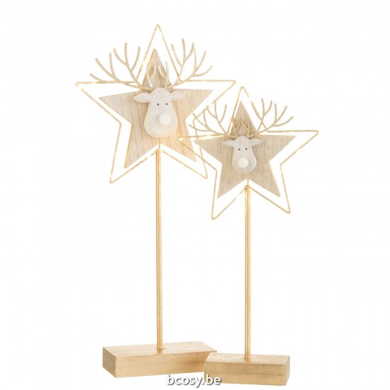 J Line Reindeer Star On Foot Led Wood Gold White Large reindeers.