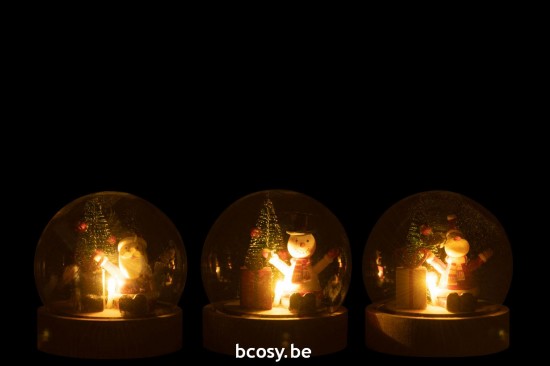 J Line hivers Jolipa Cloche Pere Noel Renne Bonhomme De Neige Led Bois Verre Mix Assortiment De 3.