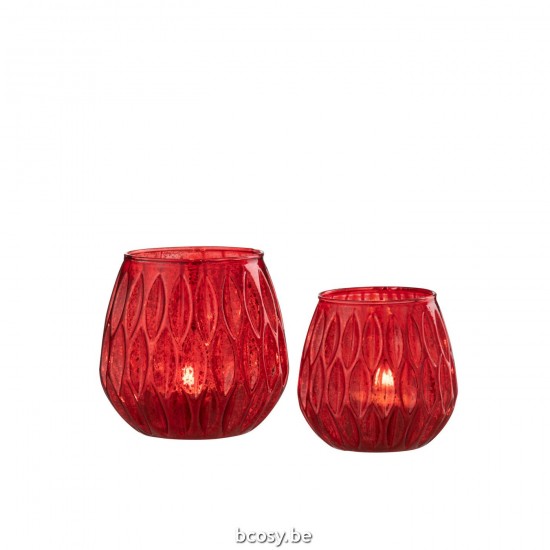 J Line Hurricane Motives Glass Red Large tea lights holders.