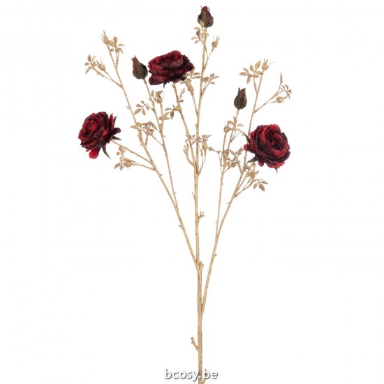 J Line Roses artificielles Jolipa Rosier 3 Fleurs Bourgeons Plastique Rouge Or.