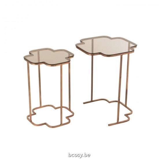 Jline Set Van Twee Bijzettafels Ones Metaal Koper.