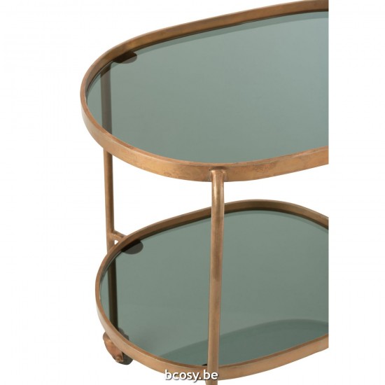 Jline Serveerkar Ovaal 2Niv Ijzer Glas Zwart Brons.