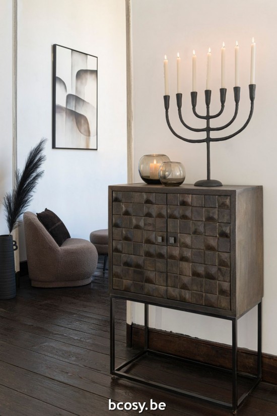 Jline Armario Sobre Pie Pino Metal Madera De Mango Marron Gris.