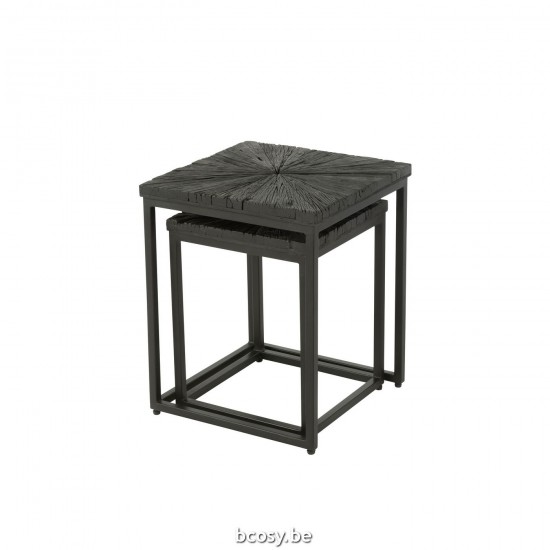 J Line Set Of 2 Side Tables Shanil Wood Iron Black nested side tables sidetables.