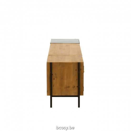 J Line armoires meubles tele tv de television télévision Jolipa Meuble Tv Tina Bois De Sapin Fer Noir Naturel.