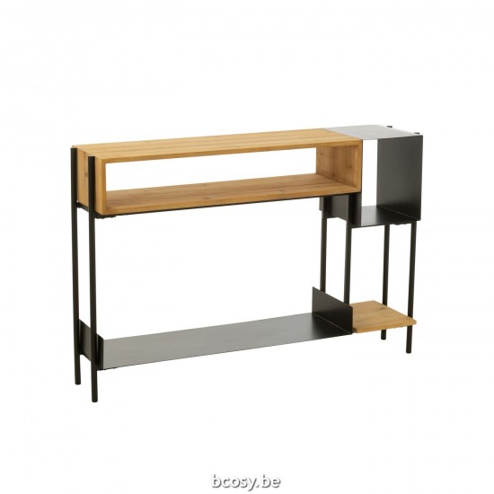 J Line Console Tina Hout Ijzer Zwart Naturel consoles wandtafels JO37804.