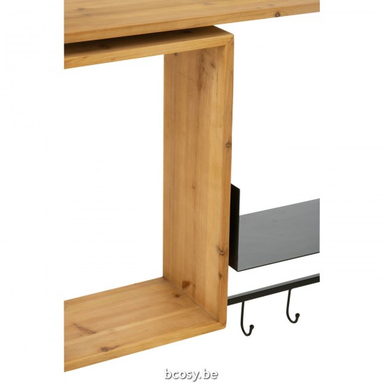 J Line Attaccapanni Da Parete Specchio Tina Legno Ferro Nero Naturale Perchero De Pared Con Espejo Tina Madera Metal Negro Na.