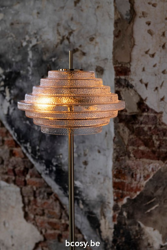 Jline Lampara Sobre Pie Led Oro Metal Vidrio Transparente.