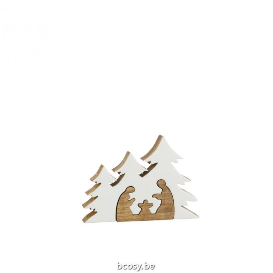 J Line crèches de Noël Jolipa Creche Sapins Bois Blanc Naturel.
