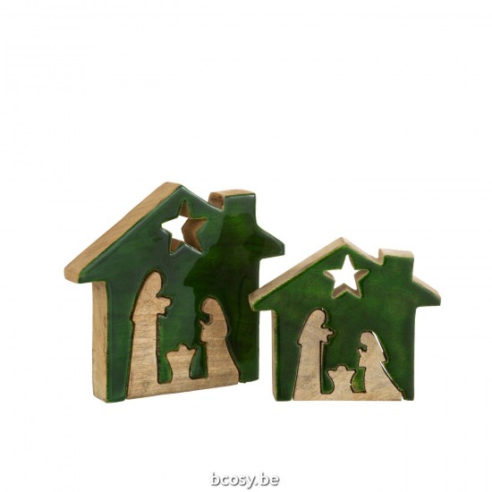 J Line crèches de Noël Jolipa Creche Maison Bois Vert Naturel Large.