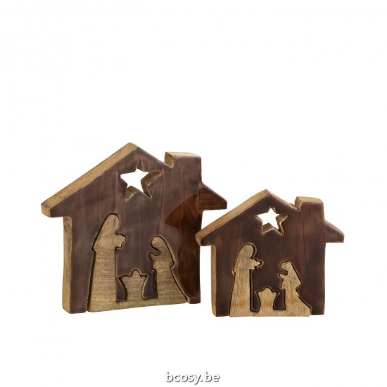 J Line crèches de Noël Jolipa Creche Maison Bois Marron Naturel Large.