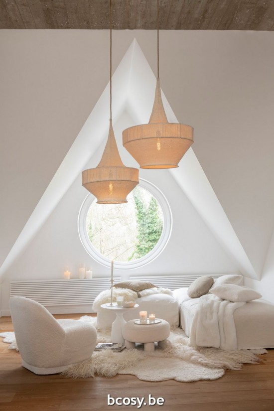 Jline Pouf Redondo Teddy Patas Tejido De Rizo Blanco.