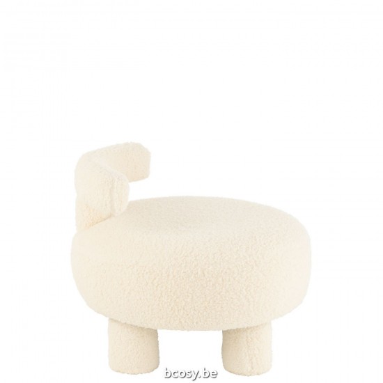 J Line poufs Jolipa Pouf Rond Dossier Bouclé Blanc.