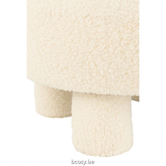 J Line Stool Round With Chairback Bouclé White hassocks footstools.