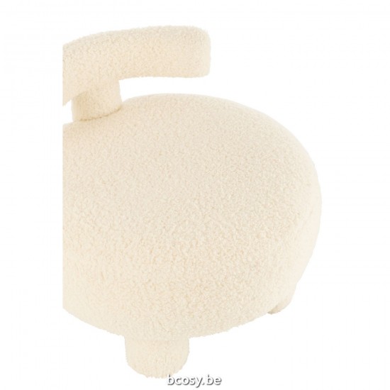Jline Hocker Rund Rückenlehne Bouclé Weiß sitzkissens puffs Hockers.