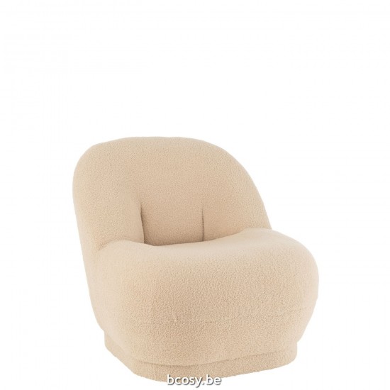 J Line Pouf Teddy Bouclé Bianco Caldo Beige Pouf Teddy Tejido De Rizo Beige Cálido.