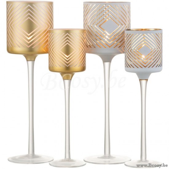 J Line Tealight Holder On Foot Rhombus Glass White Gold Large Assortment Of 2 tea lightholders.