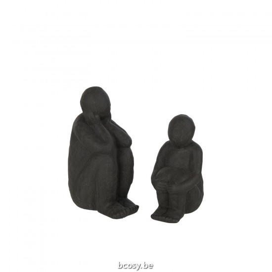 J Line Gens personnes Jolipa Set 2 Figurines Assis Sable Porcelaine Noir.