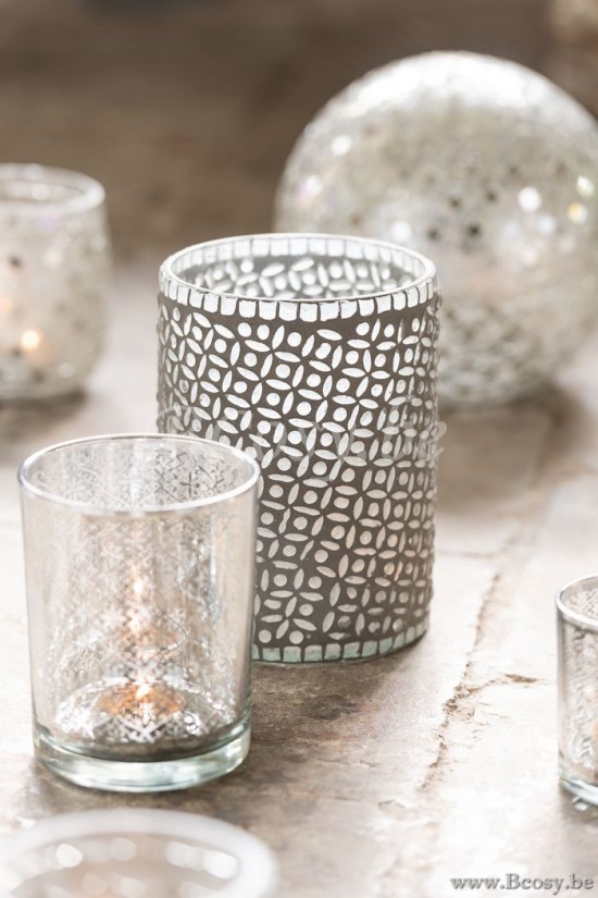 J Line Porta T Light Orientale Vetro Argento Portavelas Oriental Vidrio Plata.