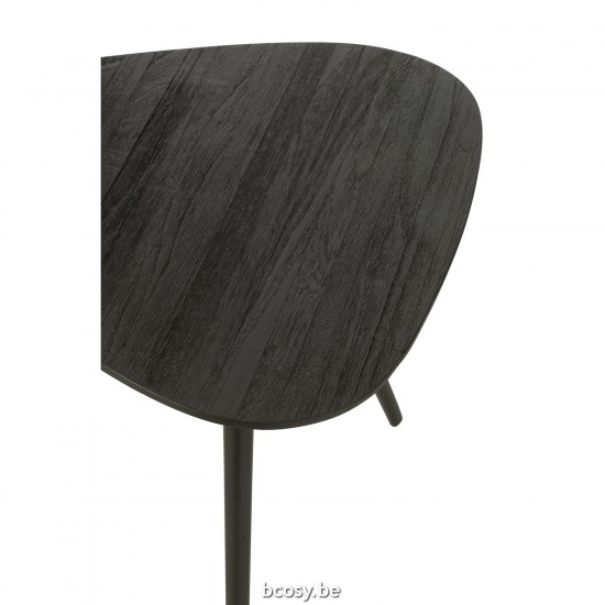 Jline Set Van 2 Tafels Driehoek Gerecycleerd Teak Zwart.