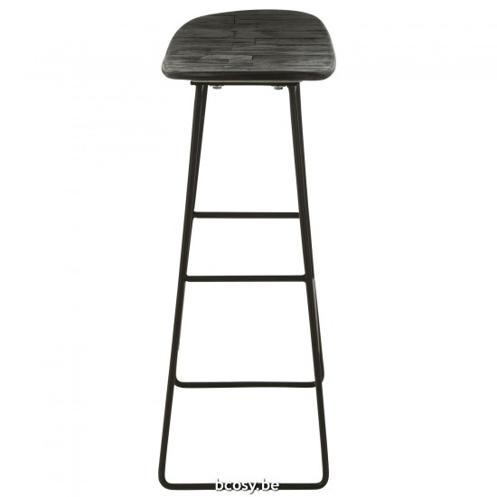 J Line chaises tabourets de bar Jolipa Tabouret Rectangulaire Teck Recycle Noir Large.