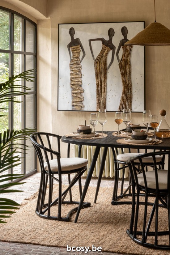 Jline Mesa De Comedor Ovalada Teca Reciclada Negro.