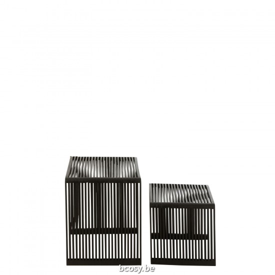 J Line tables d appoint bouts de canapé Jolipa Set De 2 Tables Basses Cubiques Teck Recycle Noir.