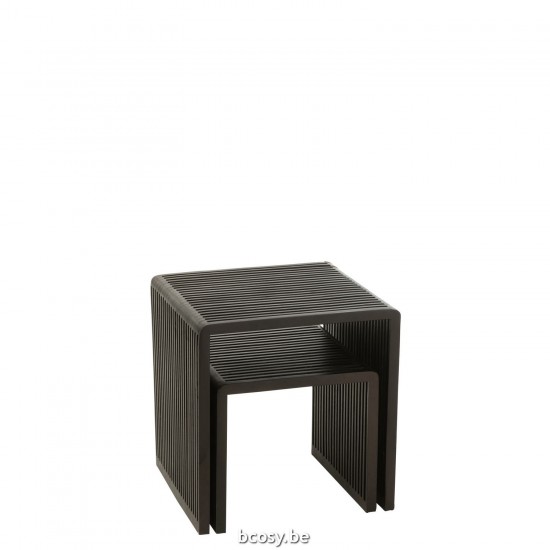 J Line Set 2 Tavolini Bassi Cubo Teak Riciclato Nero Juego De 2 Mesas Bajas Cubicas Teca Reciclada Negro.