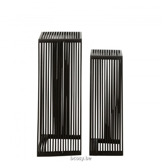 J Line tables d appoint bouts de canapé Jolipa Set De 2 Tables D Appoint Cubiques Teck Recycle Noir.