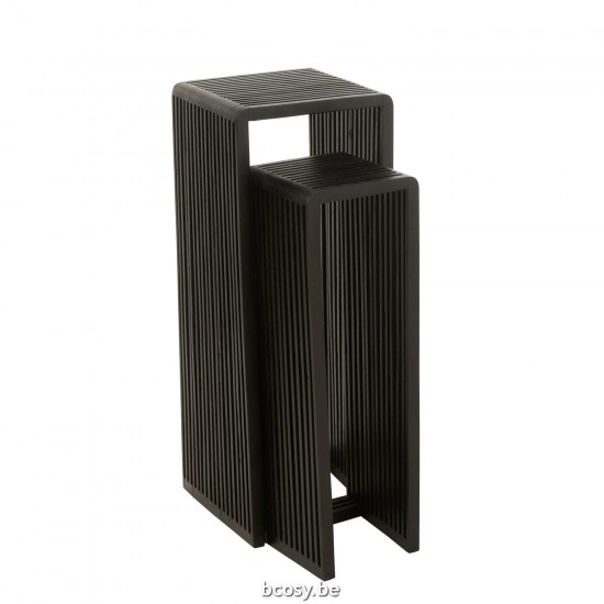 J Line Set 2 Tavolini Cubo Teak Riciclato Nero Juego De 2 Mesas Auxiliares Cubicas Teca Reciclada Negro.