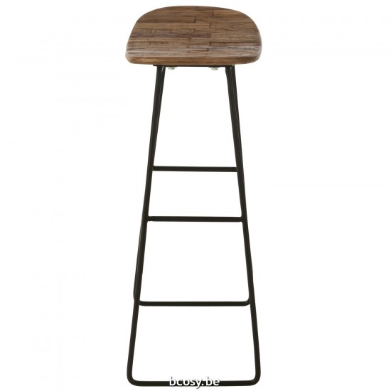 J Line chaises tabourets de bar Jolipa Tabouret Rectangulaire Teck Recycle Naturel Large.