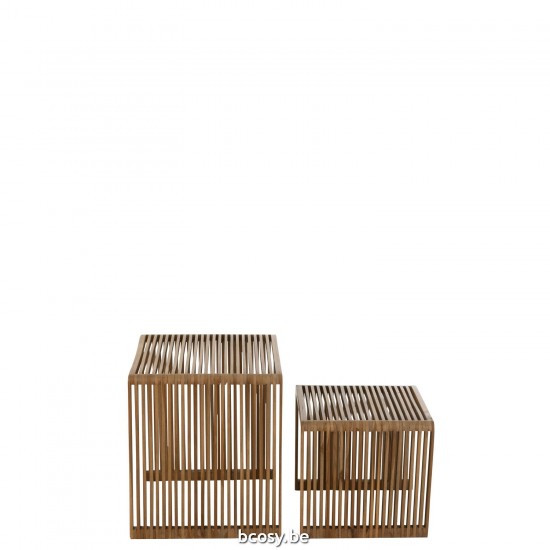 J Line tables d appoint bouts de canapé Jolipa Set De 2 Tables Basses Cubiques Teck Recycle Naturel.