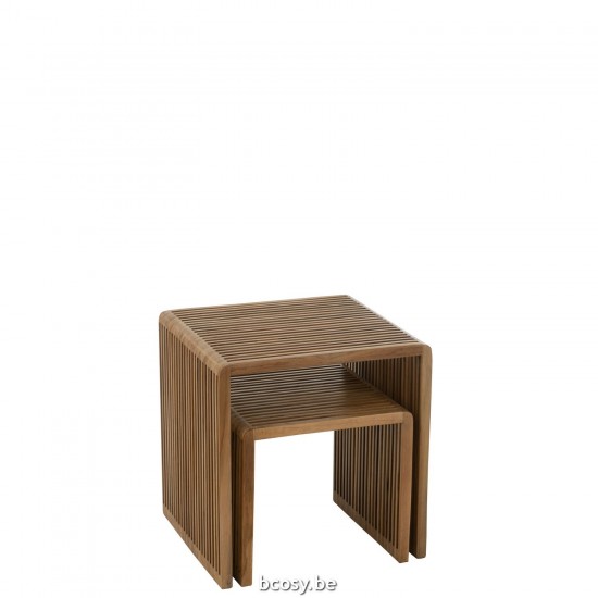 J Line Set 2 Tavolini Bassi Cubo Teak Riciclato Naturale Juego De 2 Mesas Baja Cubicas Teca Reciclada Natural.
