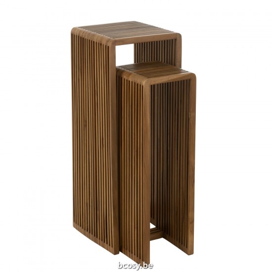 J Line Set 2 Tavolini Cubo Teak Riciclato Naturale Juego De 2 Mesas Auxiliares Cubicas Teca Reciclada Natural.